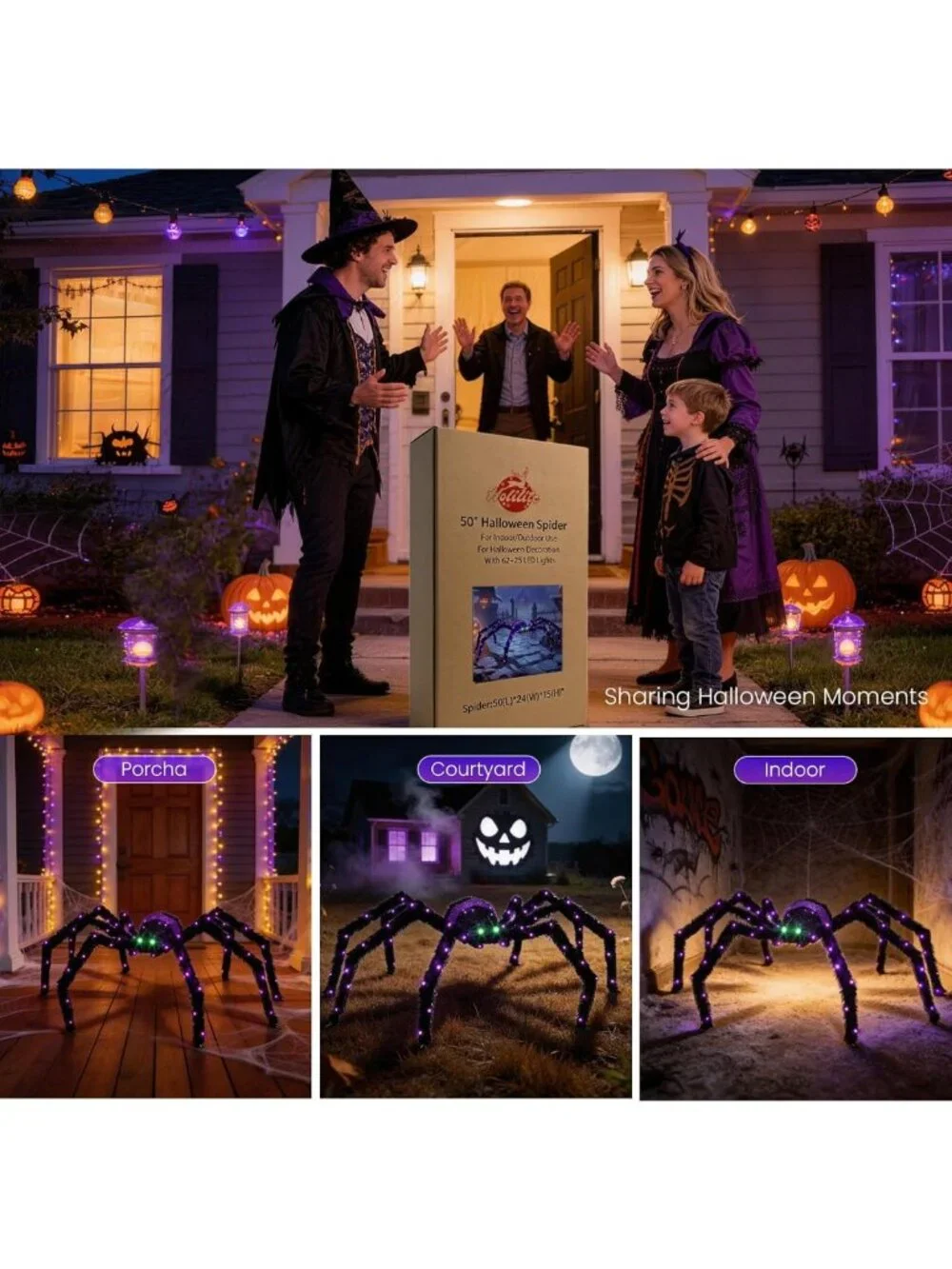 Giant 4.2FT Lighted Spider Halloween Decoration - Waterproof Outdoor Decor with